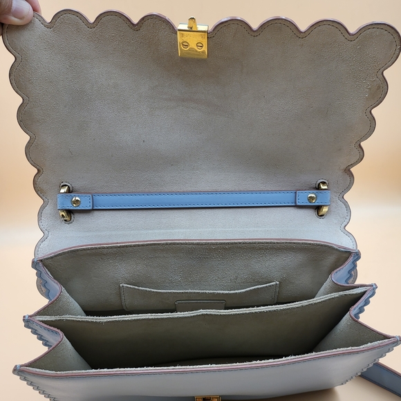 FENDI Vitello Liberty Scalloped Studded Kan Shoulder Crossbody, Authentic w/COA - Picture 8 of 16